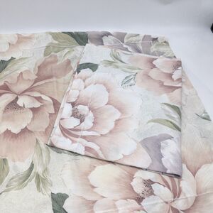 Vtg Cannon Pillow Sham Set Of 2 All Over Floral Peonies Peach Lavender Green
